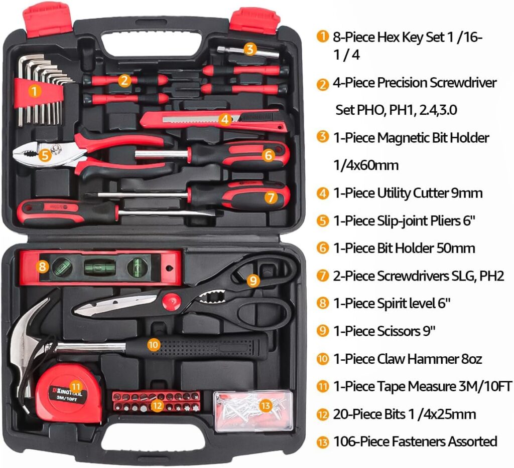 KingTool 325 Piece Home Repair Tool Kit, General Home/Auto Repair Tool Set, Toolbox Storage Case with Drawer, General Household Tool Kit - Perfect for Homeowner, Diyer, Handyman